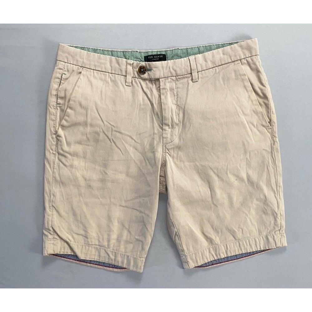 Ted Baker Herbosh Flat Front Flip Cuff Chino Shorts. Beige Nailhead, Men's 32.